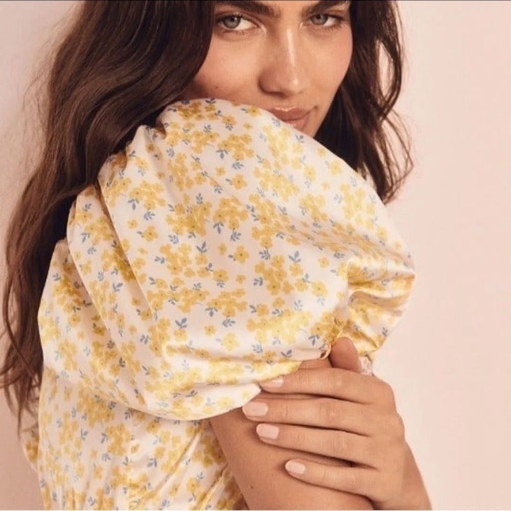 NWT For Love and Lemons Daffodil Mini Yellow Dress Puff Sleeve in Floral Size XS - Picture 3 of 10